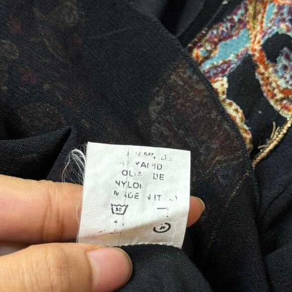 Vintage Italian Patchwork Mesh Top with Sheer Sleeves & Paisley Print (M) - Picture 6 of 7